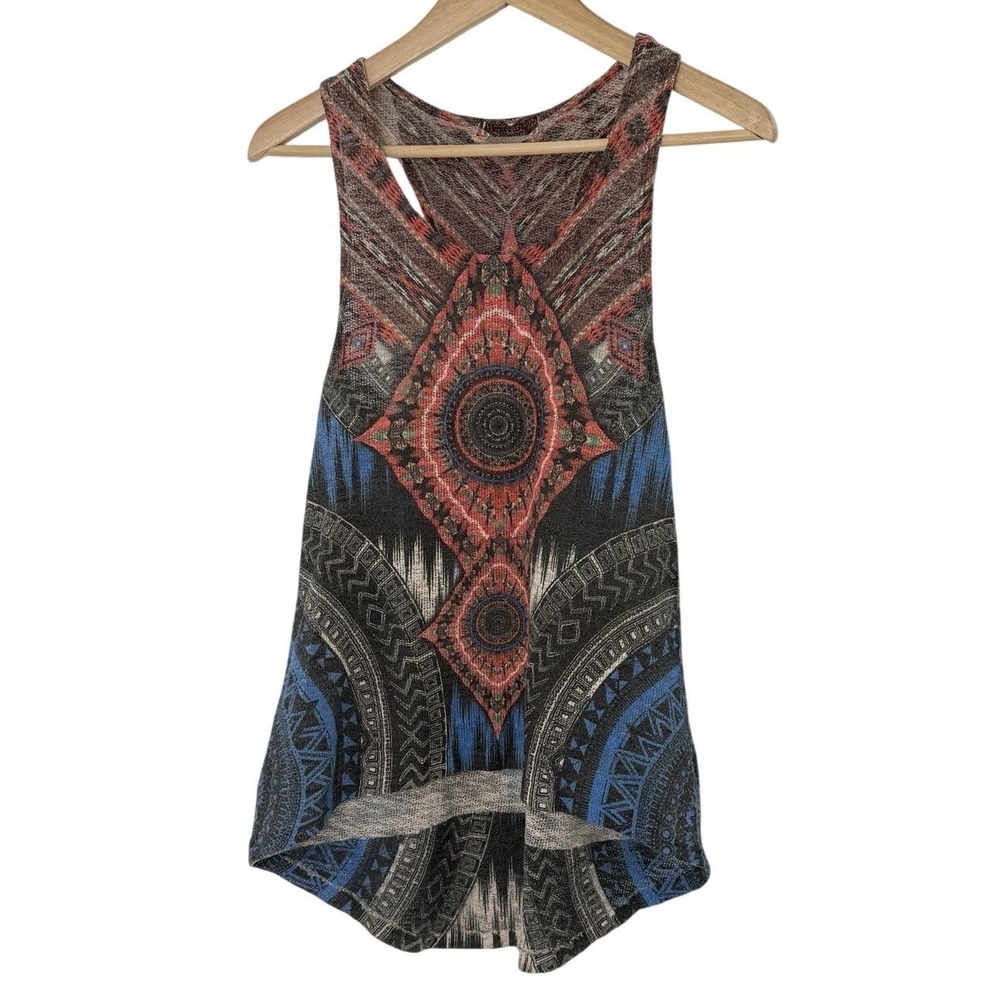 Ginger G Women's Knit Psychedelic High Low Tank‎ Top Sz M Y2K Boho Hippie USA